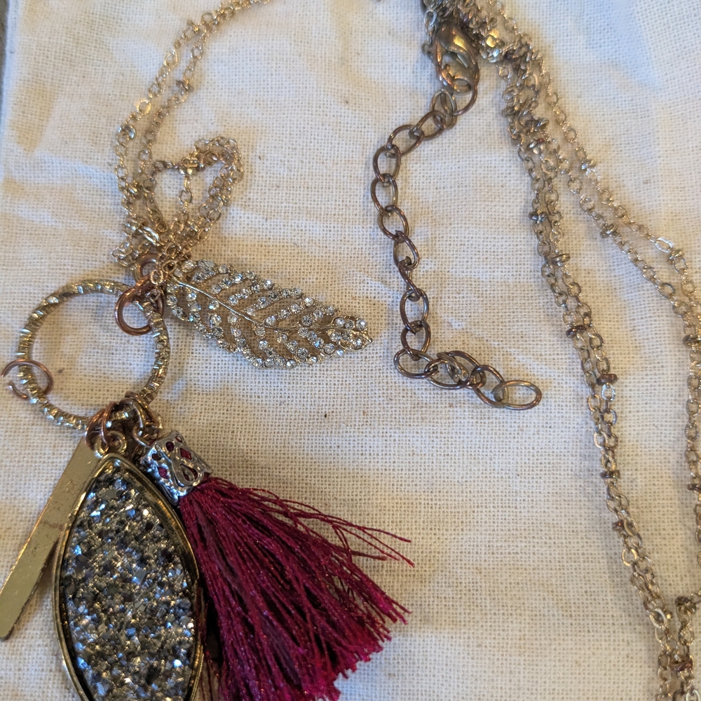 J. Crew Factory Gold and Pink Necklace with Tassel